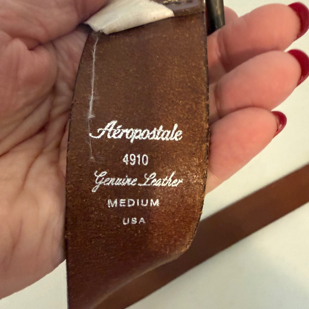 Aeropostale Women Leather Belt Medium Brown Gold Metallic Filigree USA Western - Picture 4 of 5